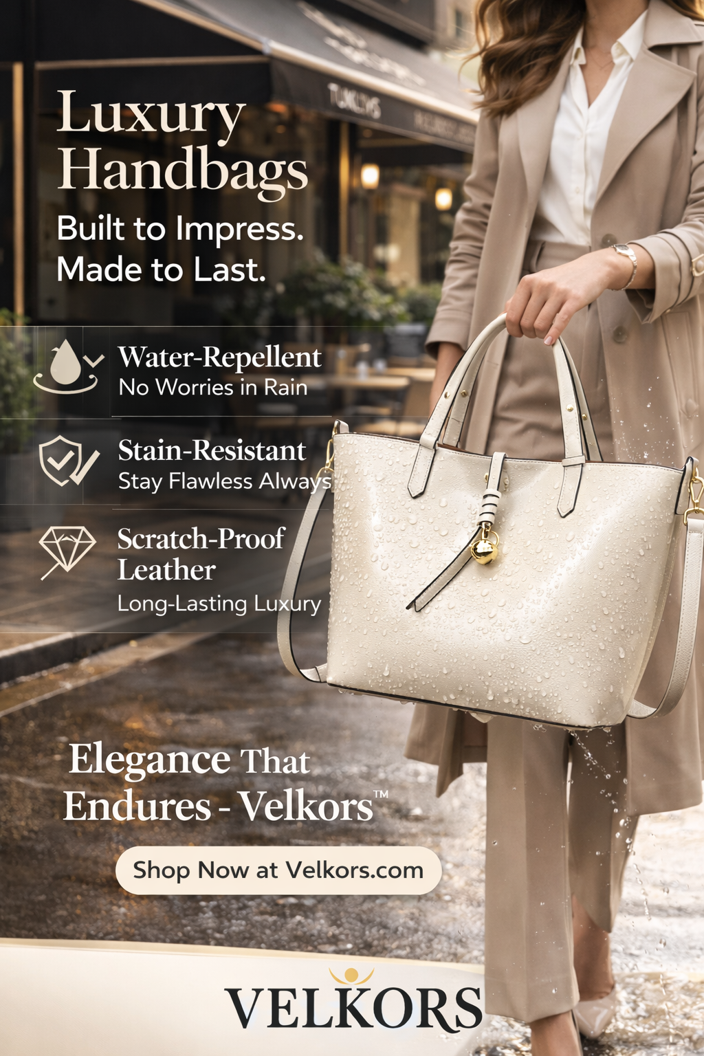 VELKORS AURORA Leather Tote Bag (Ivory Color)