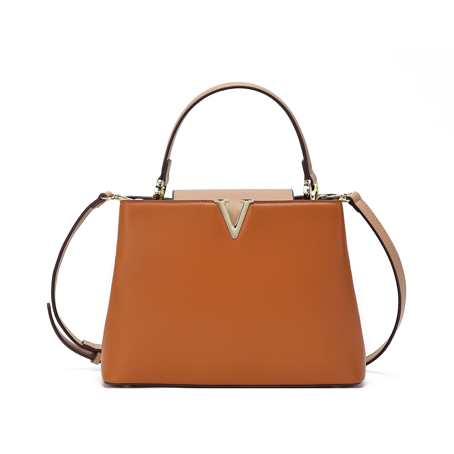 Beige Structured Top-Handle Bag