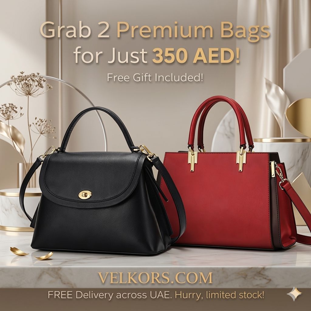 Velkors Premium Duo Set: Choose 2 Designer Handbags (Black & Red) + Free Mystery Gift