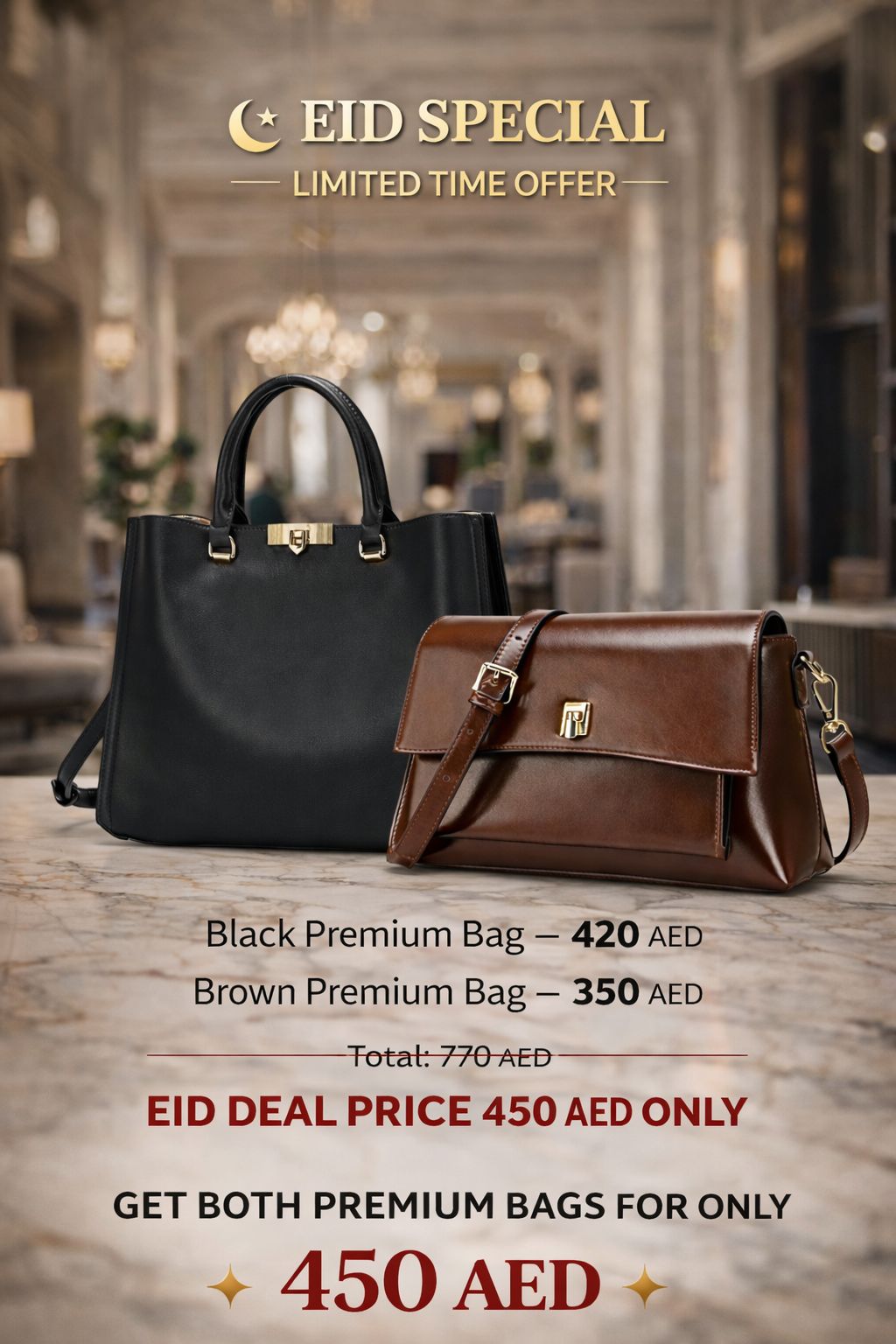 Limited Time Deal: Grab 2 Premium Bags for Just 450 AED!